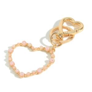 Rose Quartz Natural Stone Heart Keychain Bag Charm